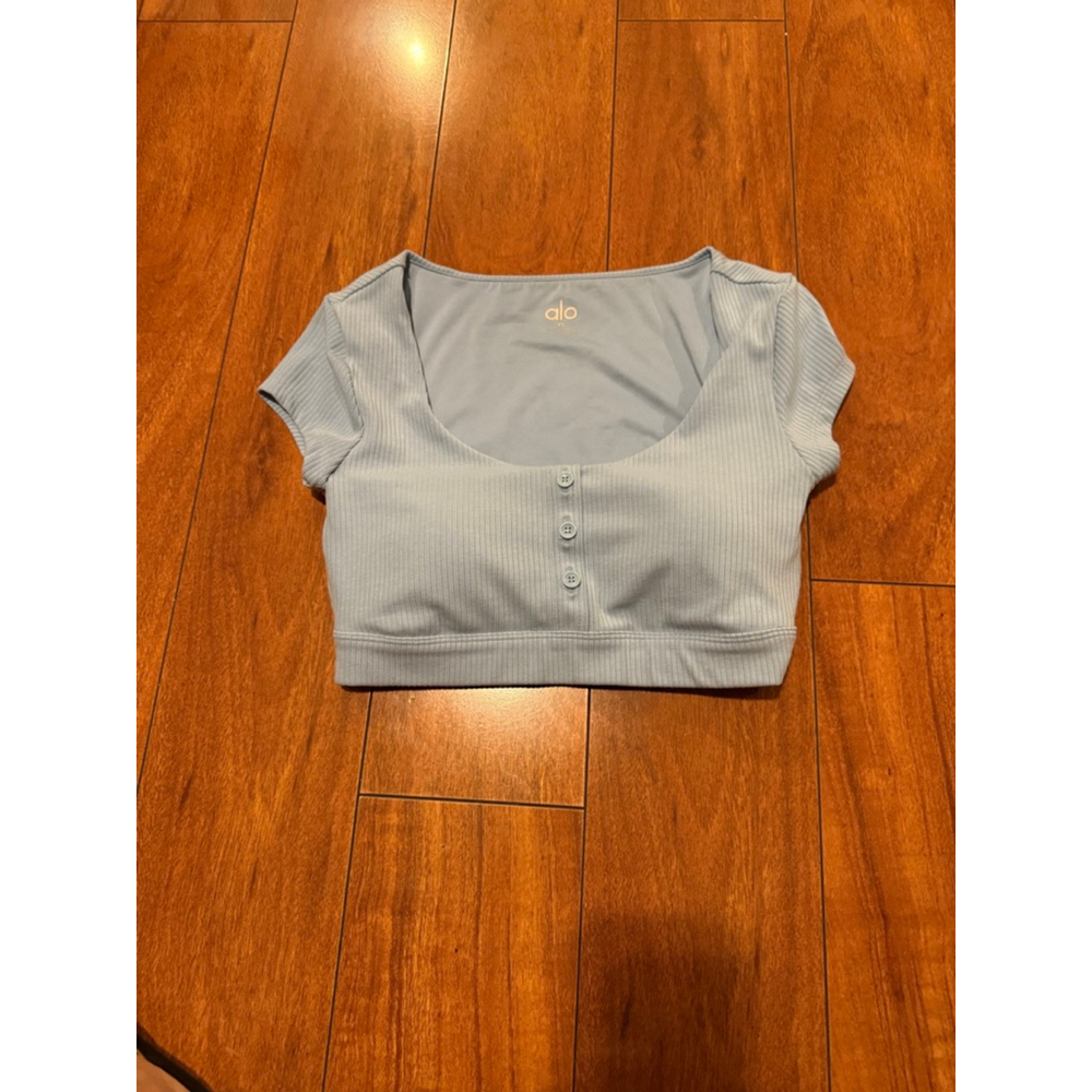 Women's Alo Yoga Light Blue Ribbed Crop Top XS